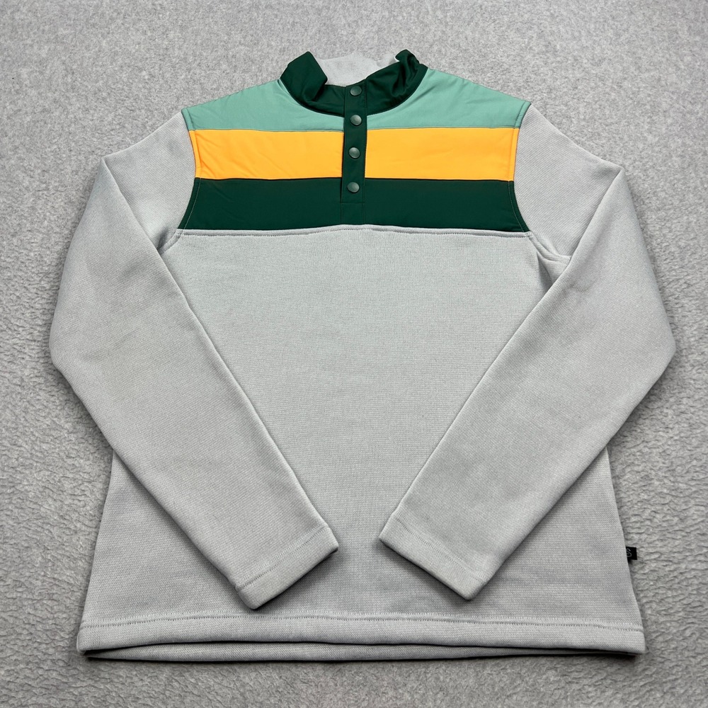 Swannies Golf Foxx Fleece Pullover Men's Medium Gray Colorblock Snap Mock‎ Neck